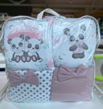 Комплект в кроватку 18 предметов "Милая панда" розовый, сатин