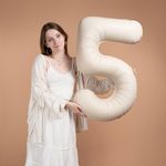 Шар (40''/102 см) Цифра, 5 Slim, Кремовый Латте, Матовый, 1 шт. в уп.