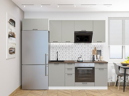 Прямая модульная кухня Флэт-01 Light Grey In 2S - Белый 2140*2600*600