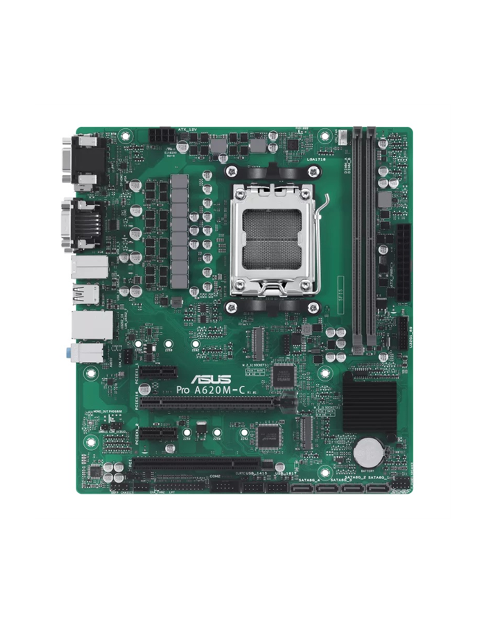 ASUS PRO A620M-C-CSM, AM5, A620, 2*DDR5, 4*SATA, 2*M.2, 2*USB 3.2, 3*USB 2.0, Type-C, 1*COM port, 2*PCIx16, 2*PCIx1, DP+HDMI+DVI-D+VGA, mATX; 90MB1F80-M0EAYC