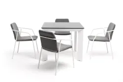 "Венето" обеденная группа на 4 персоны со стульями "Марокко", каркас белый, роуп серый