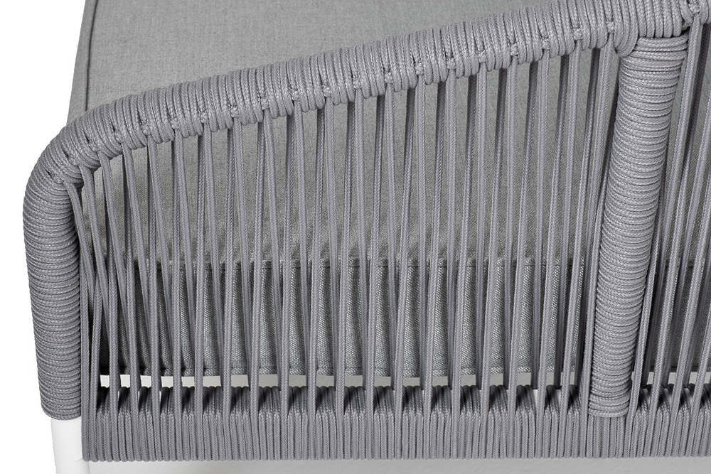 "Канны" левый модуль плетеный из роупа, каркас алюминий белый муар, роуп светло-серый круглый, ткань светло-серая