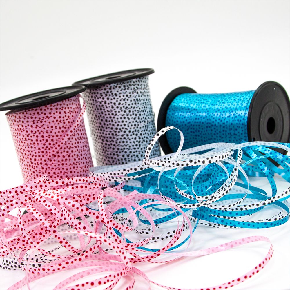 Лента (0,5 см*500 м) Красные точки, Розовый, 1 шт.