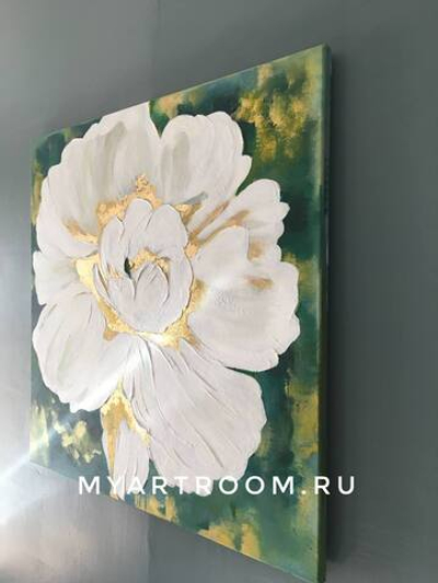 Картина маслом "Белоснежный пион"