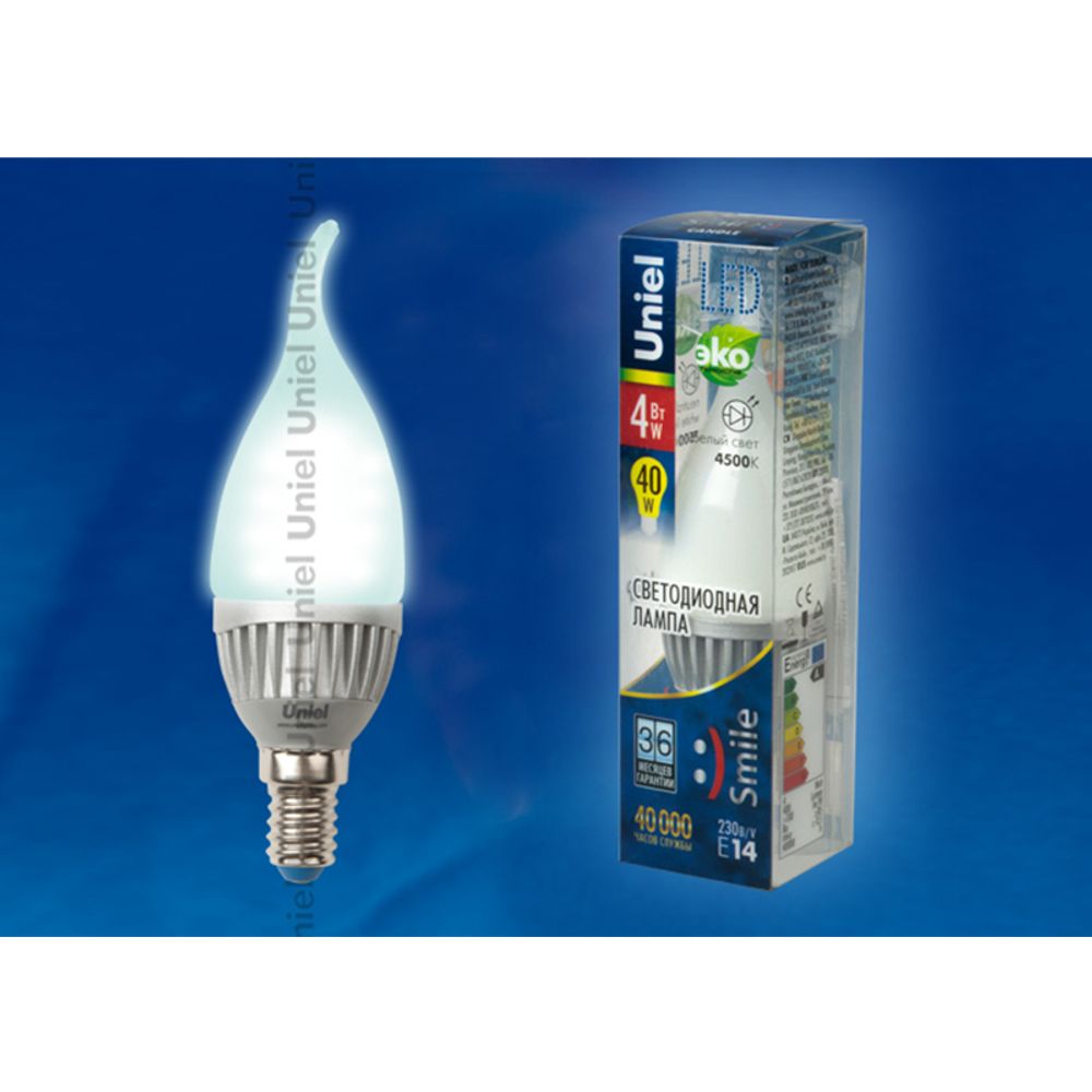 LED-CW37-4W/NW/E14/FR ALS01SL Лампа светодиодная. Форма свеча на ветру, матовая колба. Материал корпуса алюминий. Цвет свечения белый. Серия Alumini