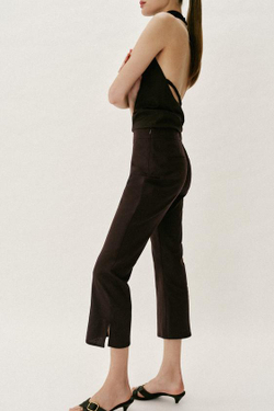 ZARA БРЮКИ МИНИ FLARE ИЗ ЛЬНА, ТЕМНО-КОРИЧНЕВЫЙ