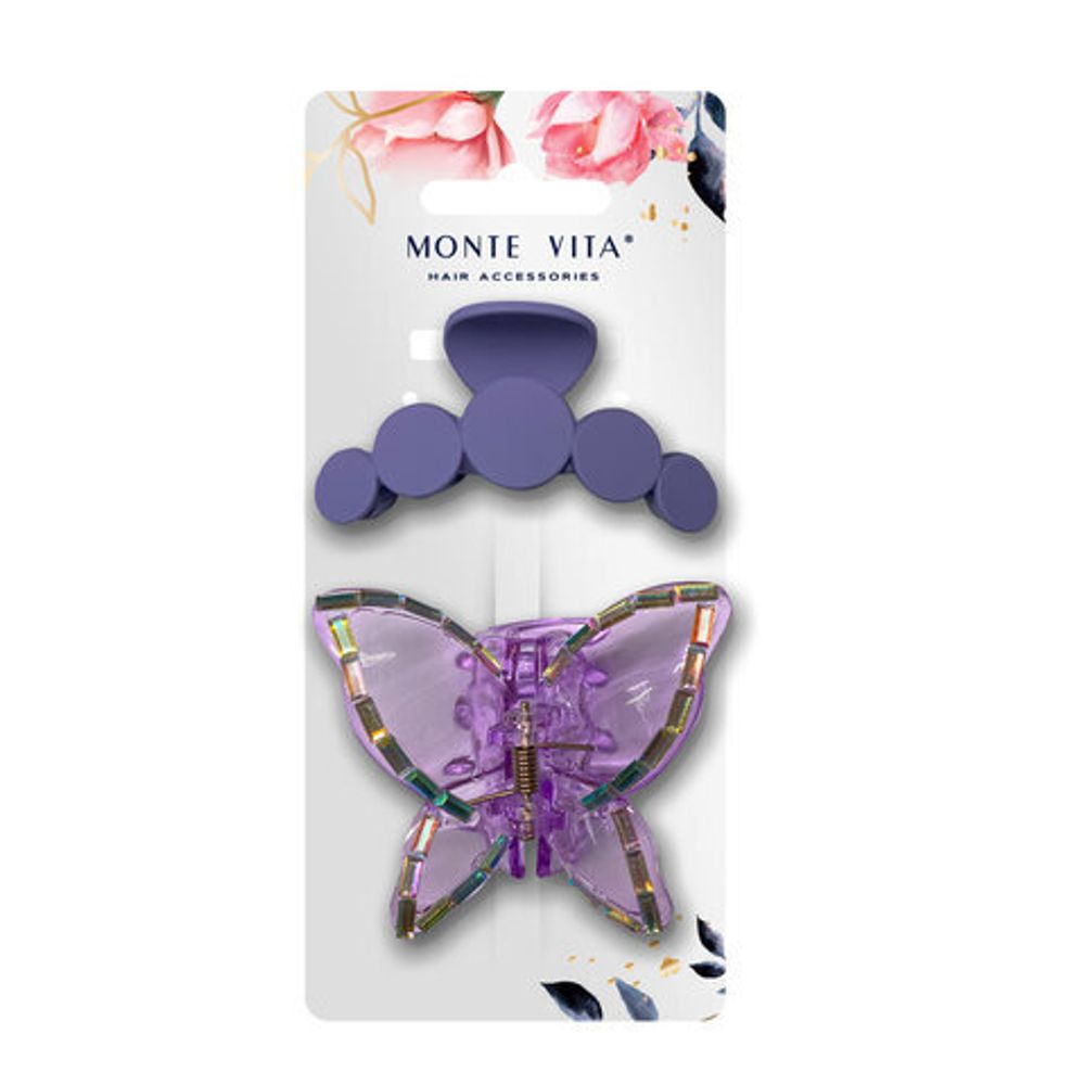 Крабы для волос НАБОР 2 шт., 7 см / 10 см, глянцевый, soft touch, фиолетовый, MONTE VITA, 457033