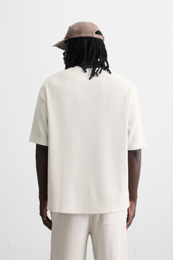 ZARA ФУТБОЛКА ИЗ РЕЛЬЕФНОЙ ТКАНИ, ЦВЕТ ЛЬДА