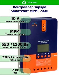 Контроллер заряда SmartWatt MPPT 2440 (40A / 12/24V / 550/1100W)