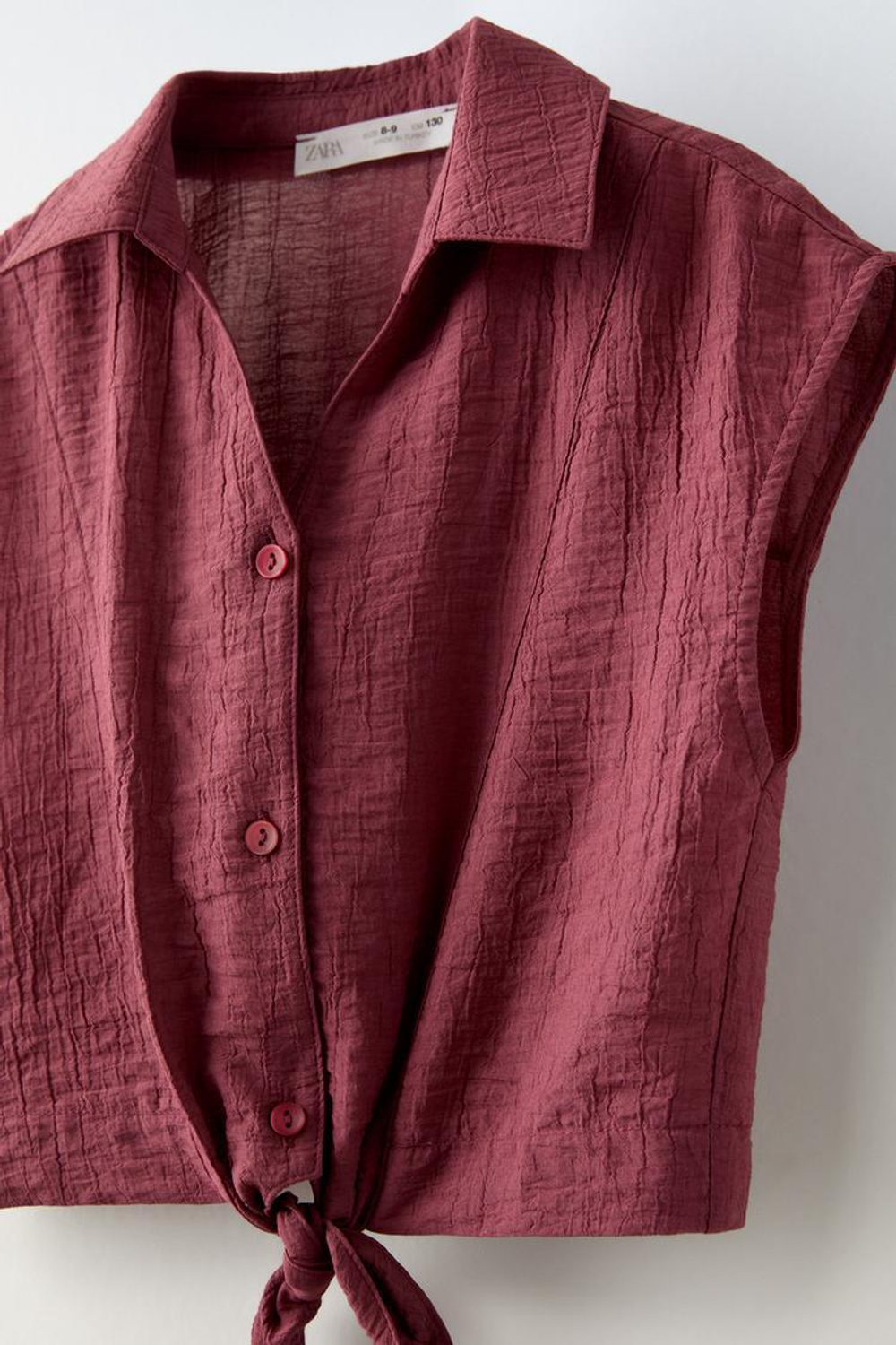 ZARA ТОП ИЗ РЕЛЬЕФНОЙ ТКАНИ С УЗЛОМ, БОРДОВЫЙ