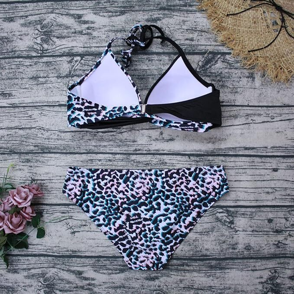 Раздельный купальник с анималистическим принтом и цветными пятнышками (Размер: M) (Цвет: разноцветный)