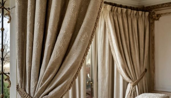 Бежевые портьеры и покрывало - ключ к созданию уютной и гармоничной спальни. Бежевые портьеры и покрывало - ключ к созданию уютной и гармоничной спальни.
