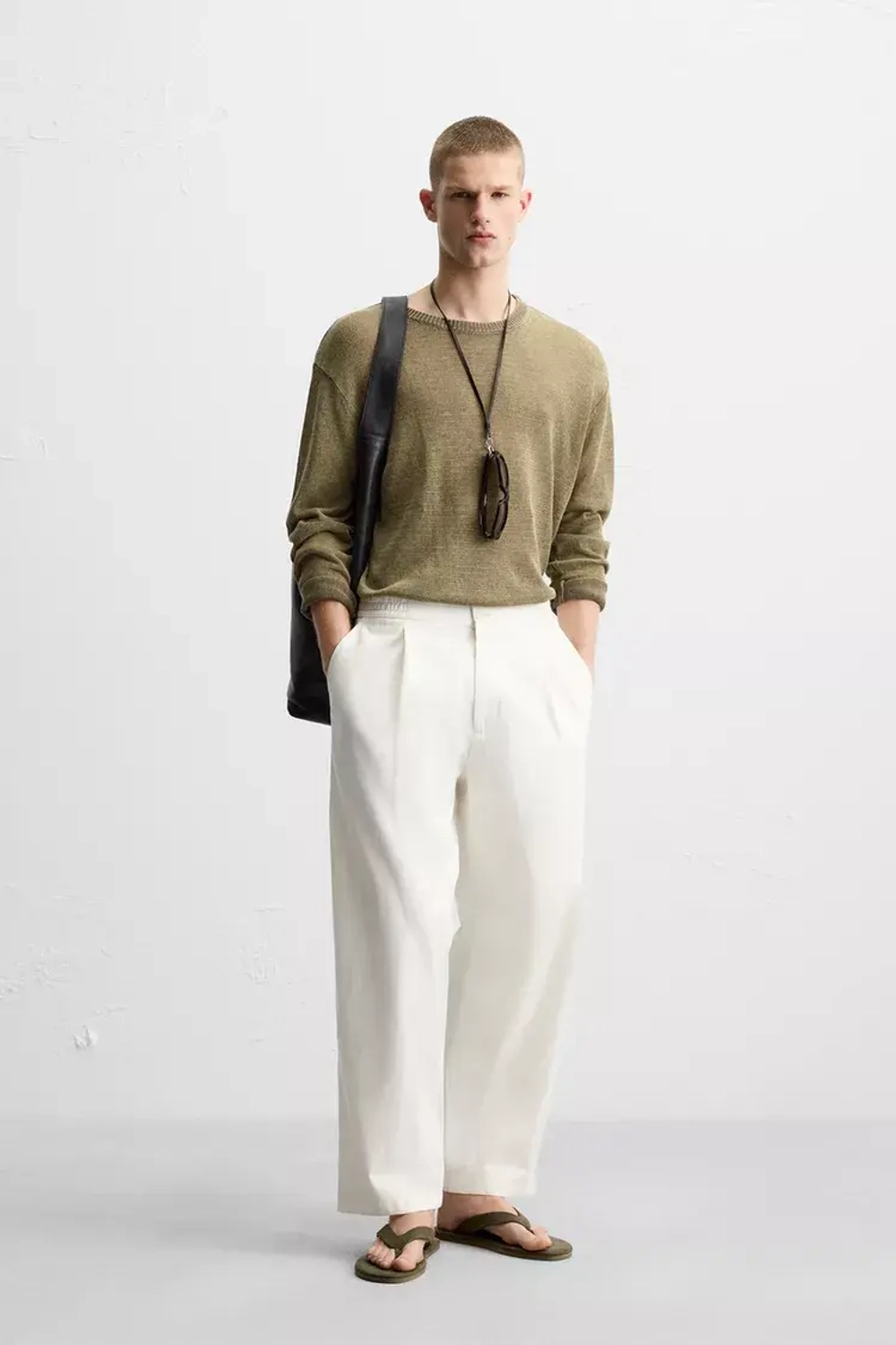 ZARA СВИТЕР RELAXED FIT ИЗ ПОЛУПРОЗРАЧНОЙ ТКАНИ, ХАКИ