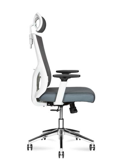 Кресло офисное Норден / Гарда SL / белый пластик / серая сетка / серое сиденье / база хром