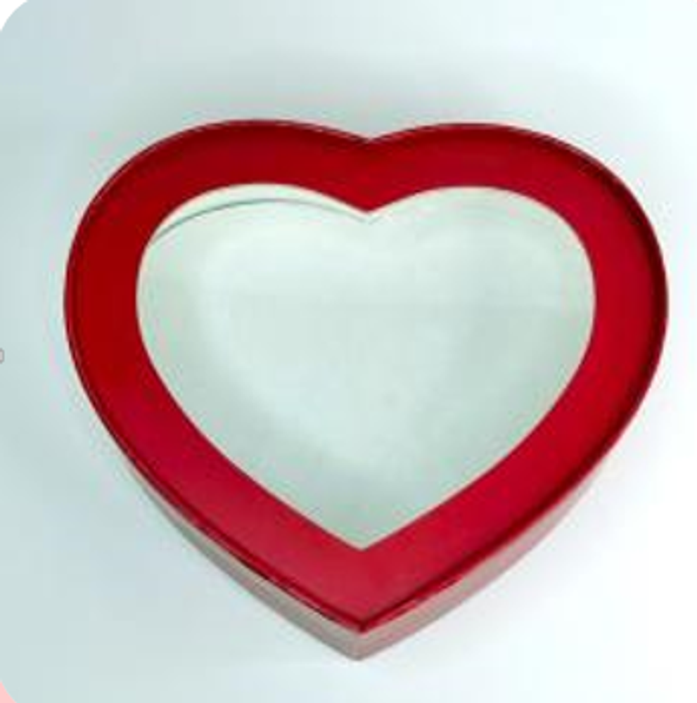 Шляпная коробка СЕРДЦЕ С ОКНОМ 215*180*55мм. (красная матовая)