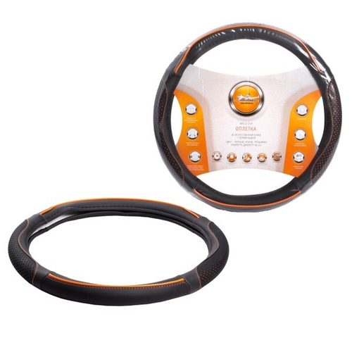 Оплетка руля M 37-38 см иск. кожа, коричневая/черная (AIRLINE)