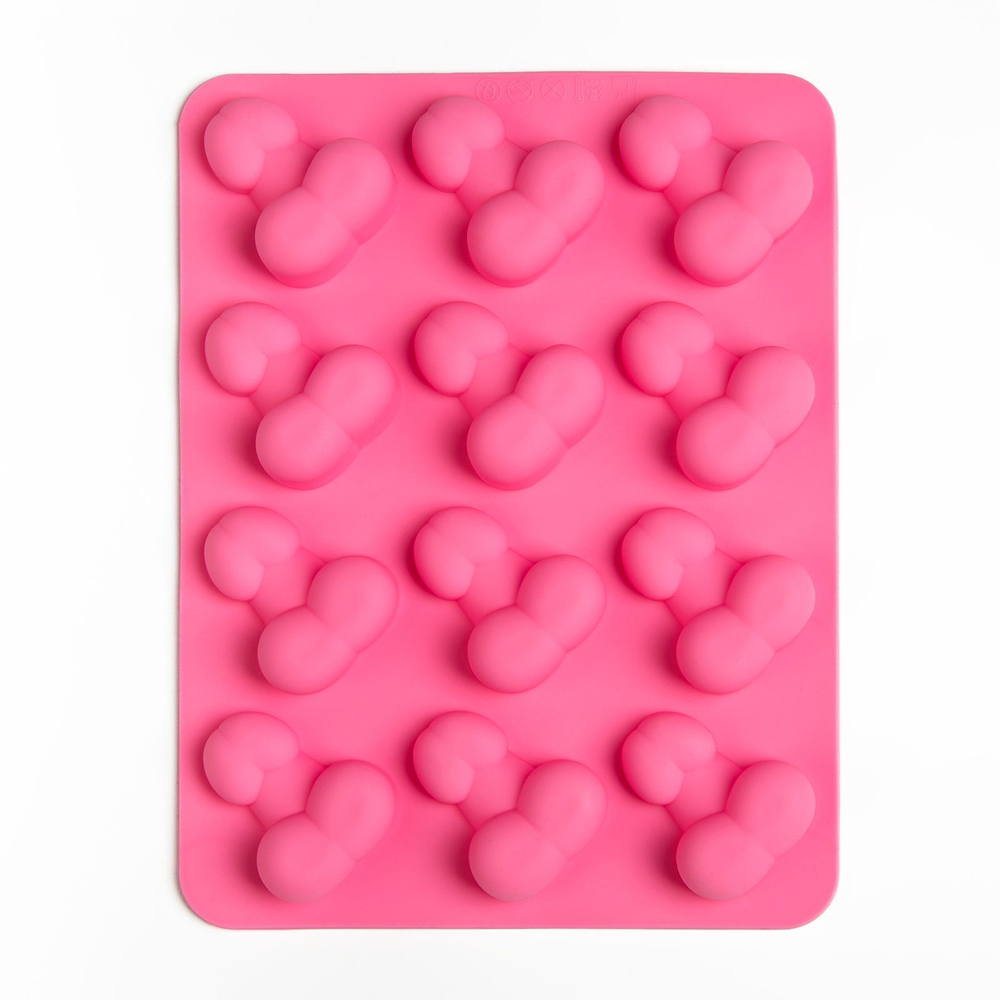 Ярко-розовая силиконовая форма для льда с фаллосами