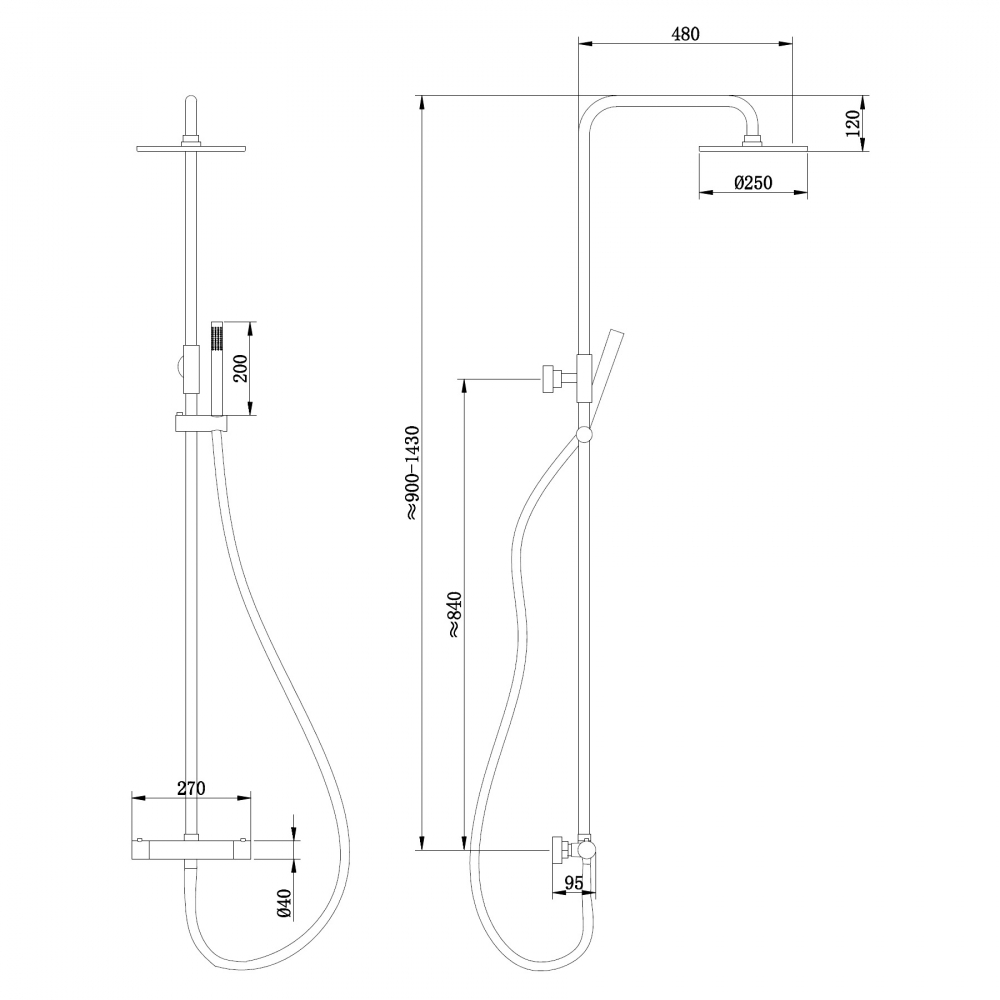 Душевая стойка ABBER Wasser Kreis AF8160L с термостатом без излива, хром