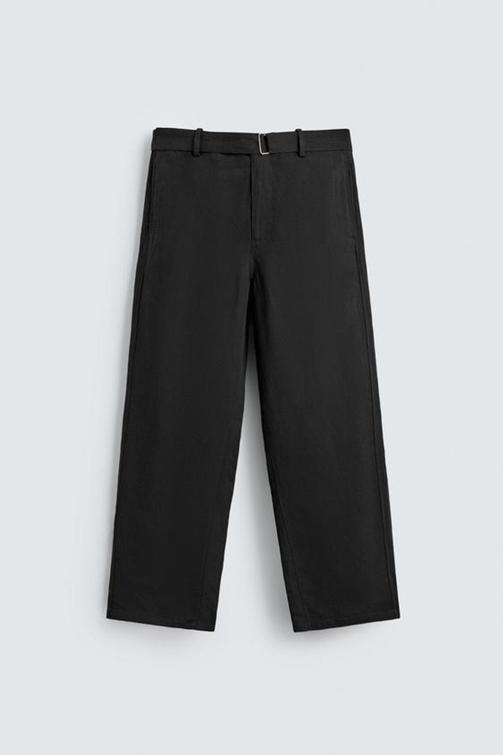 ZARA БРЮКИ RELAXED FIT ИЗ ВИСКОЗЫ И ЛЬНА С РЕМНЕМ, ЧЕРНЫЙ