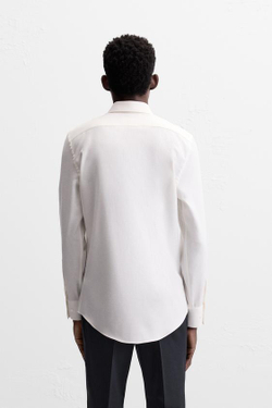 ZARА РУБАШКА ИЗ ХЛОПКА И ШЕРСТИ, ЖЕЛТОВАТО-БЕЛЫЙ