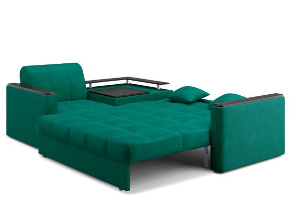 Диван угловой с Баром Неаполь 1,2 - Velutto 33 изумрудный/ коричневая накладка