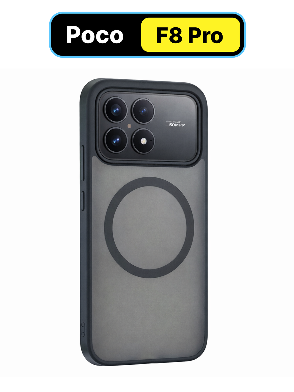 Чехол с Магсейф для Poco F8 Pro прозрачный матовый с черным бортом WLONS