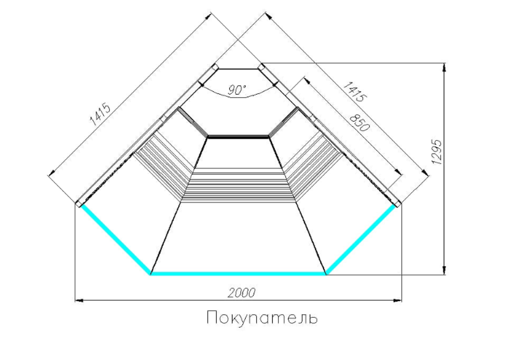 Холодильная витрина CARBOMA ATRIUM G120 VV-5 динамика (внешний угол 90)