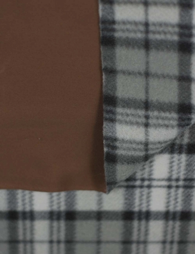 Ткань плащевая на флисе клетка, 270 гр/м2, 150 см, каштановый