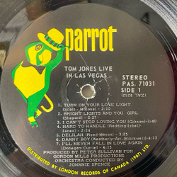 Винтажная виниловая пластинка LP Tom Jones Live In Las Vegas (Canada 1969)