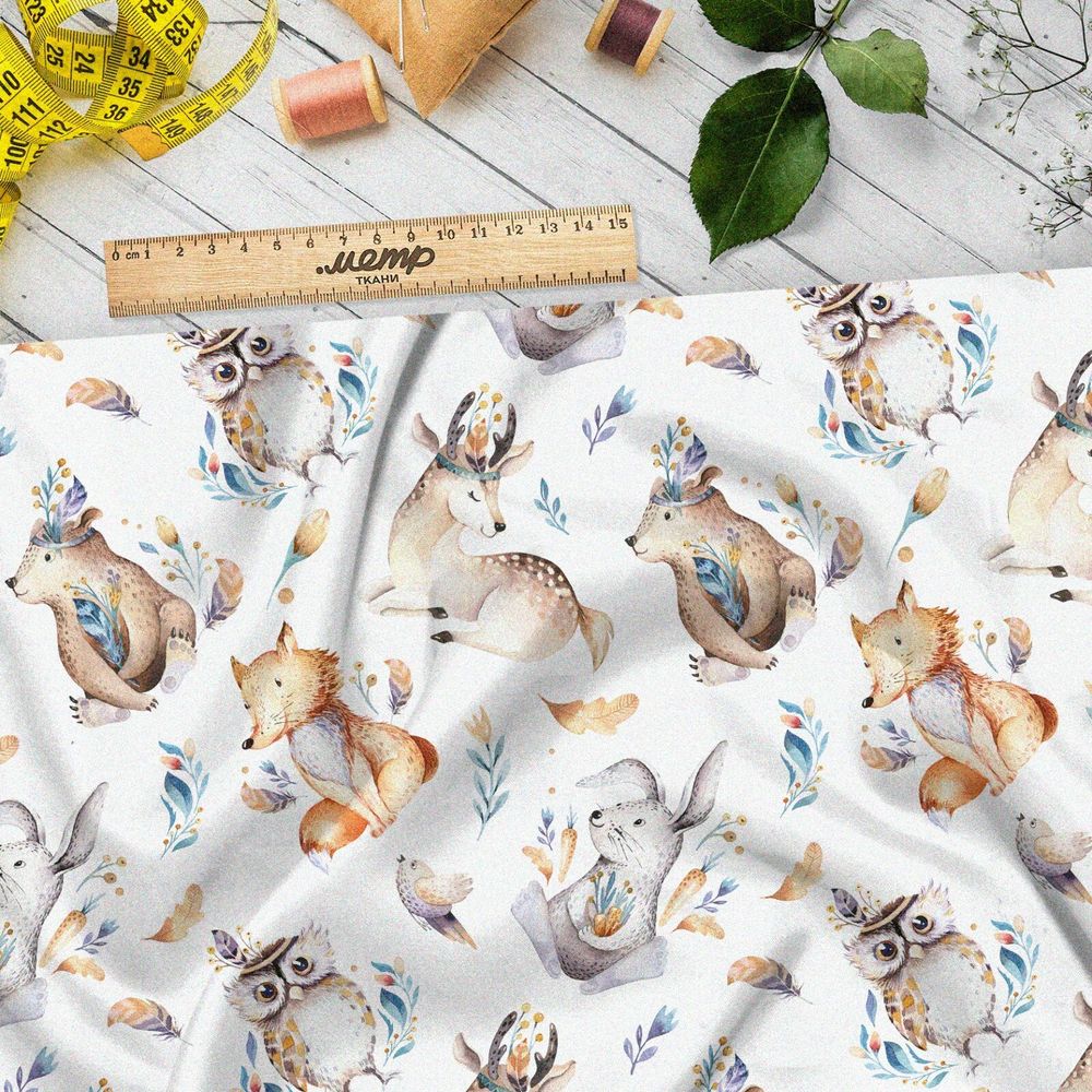 Ткань дюспо милые акварельные зверьки