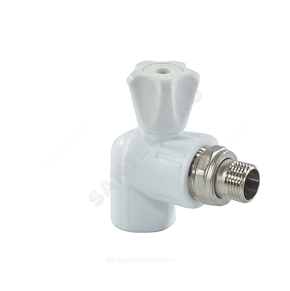 Кран шаровой PP-R белый Дн 20х1/2" НР угловой для радиатора VALFEX 10148020