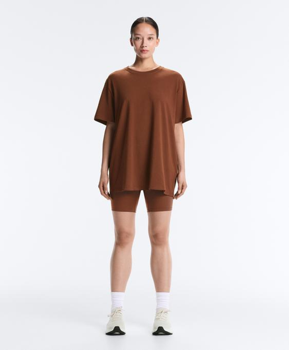 Oysho Футболка оверсайз с коротким рукавом из хлопковой смеси, кофейный