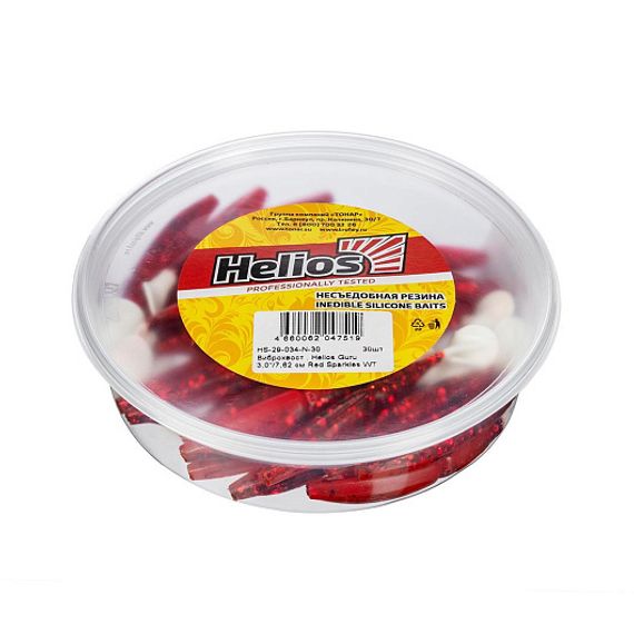 Виброхвост несъедоб. Guru 3,0&#39;/7,62 см Red Sparkles WT 30шт. (HS-29-034-N-30) Helios