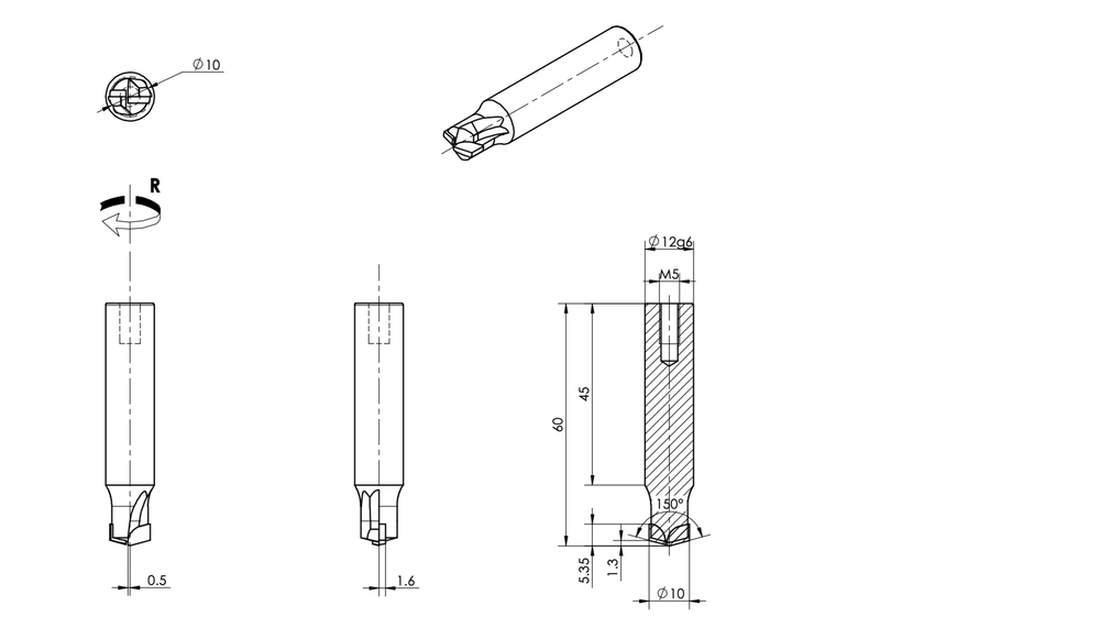 PCD концевая фреза D.10x5,35 S.12x45 Z2