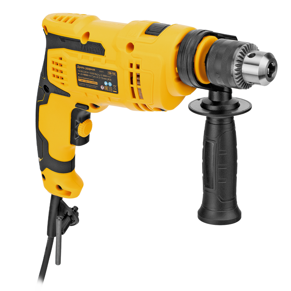Дрель ударная IDD-750, 750 Вт, 0-3000 об/мин, 48000 уд/мин// Denzel