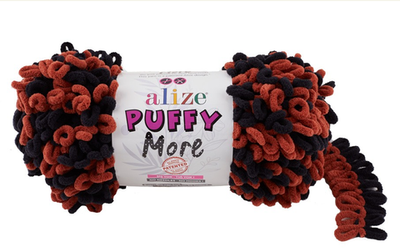 ALIZE "PUFFY MORE", 100% Микрополиэстер, 150 гр, 11,5 м, 6262 чёрный/терракот