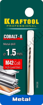 KRAFTOOL COBALT 1.5 х43мм, Сверло по металлу HSS-Co(8%) , сталь М42(S2-10-1-8)