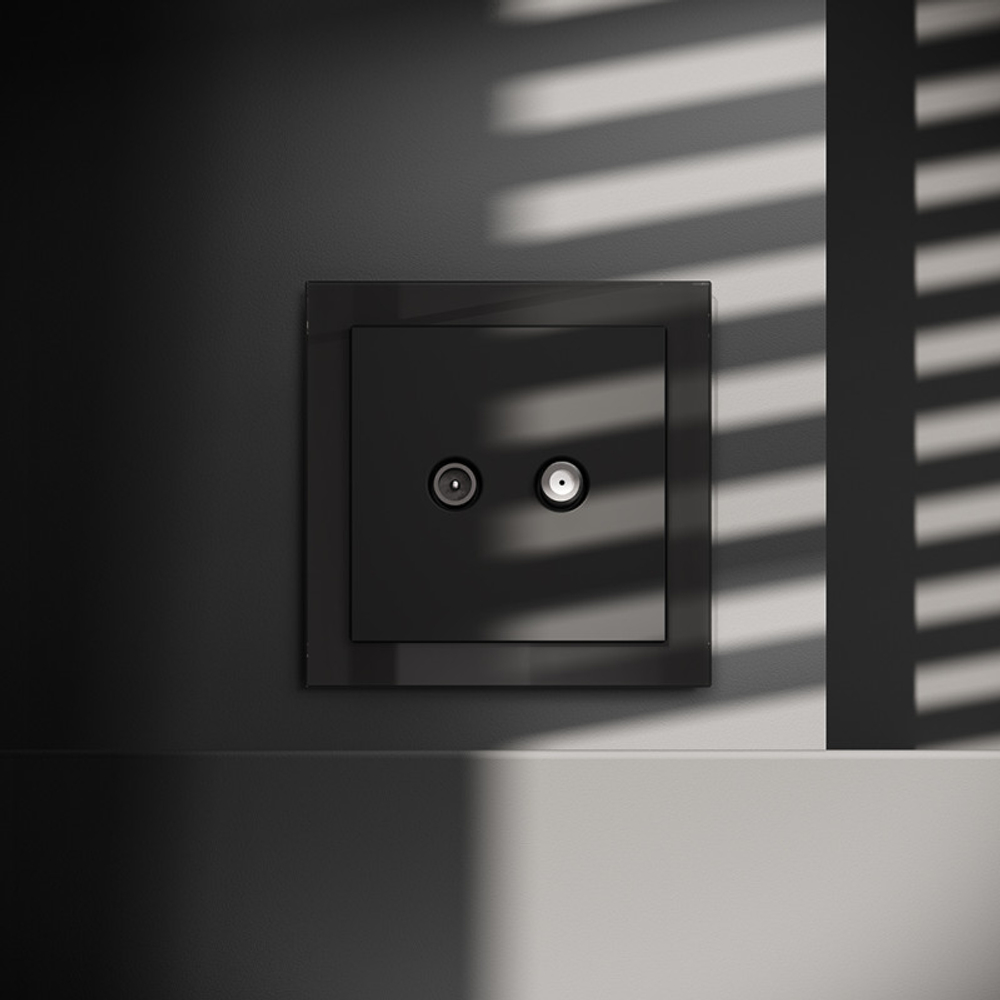 Розетка телевизионная встраиваемая VOLTUM S70 оконечная TV+SAT, (черный матовый)