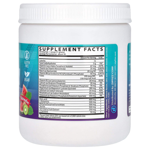 Zipfizz, восстанавливающая смесь для приготовления напитка, без кофеина, киви и арбуз, 330 г (11,64 унции)