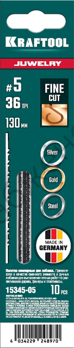 KRAFTOOL №5, 130мм, 10шт, Полотна ювелирные для лобзика (15345-05)
