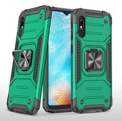 Противоударный чехол для Xiaomi Redmi 9A зеленый с пластиной для магнитного автодержателя и кольцом подставкой / чехол с держателем на палец для Сяоми Редми 9А