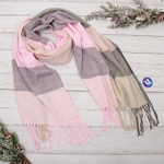 Палантин - шарф «ZIMA», принт в клетку, цвет розовый/серый, 180*70см (230гр)