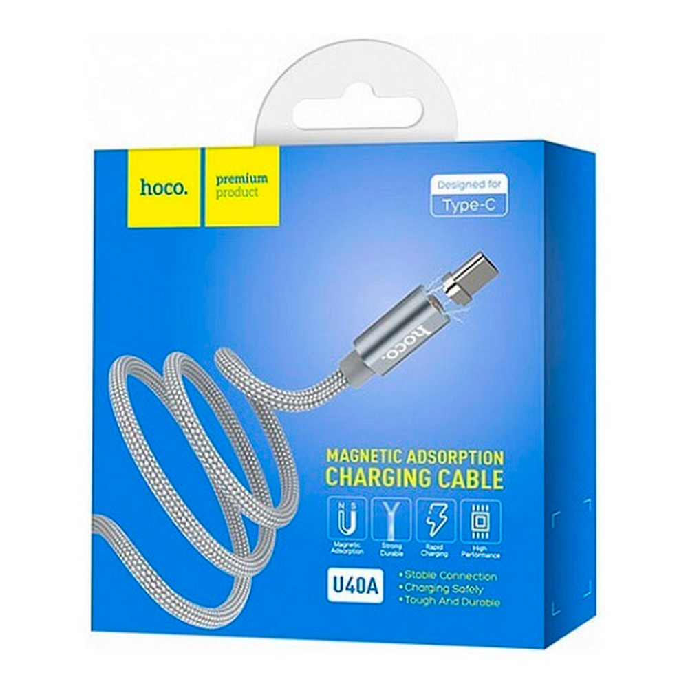 Кабель USB - TypeC HOCO U40A Magnetic (серый) 1м