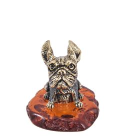 Народные промыслы AM-4027 Фигурка «Бульдожка» (латунь, янтарь)