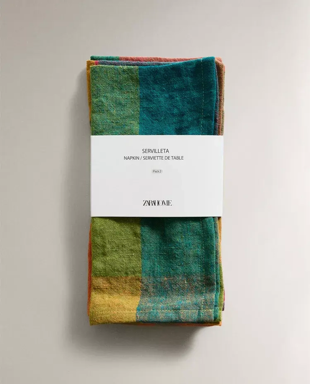 ZARA HOME ХЛОПКОВАЯ САЛФЕТКА (НАБОР ИЗ 2 ШТ.), ЗЕЛЕНЫЙ