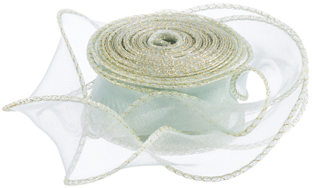Лента декоративная (4 см*9,14 м) Органза с леской, Золотая кайма, Мятный, 1 шт., 6233854