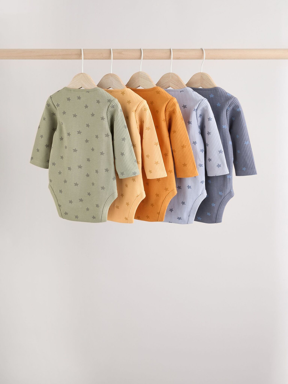 Боди с длинным рукавом для малышей Next B46-232, 5 шт., Зеленый, Желтый, Синий