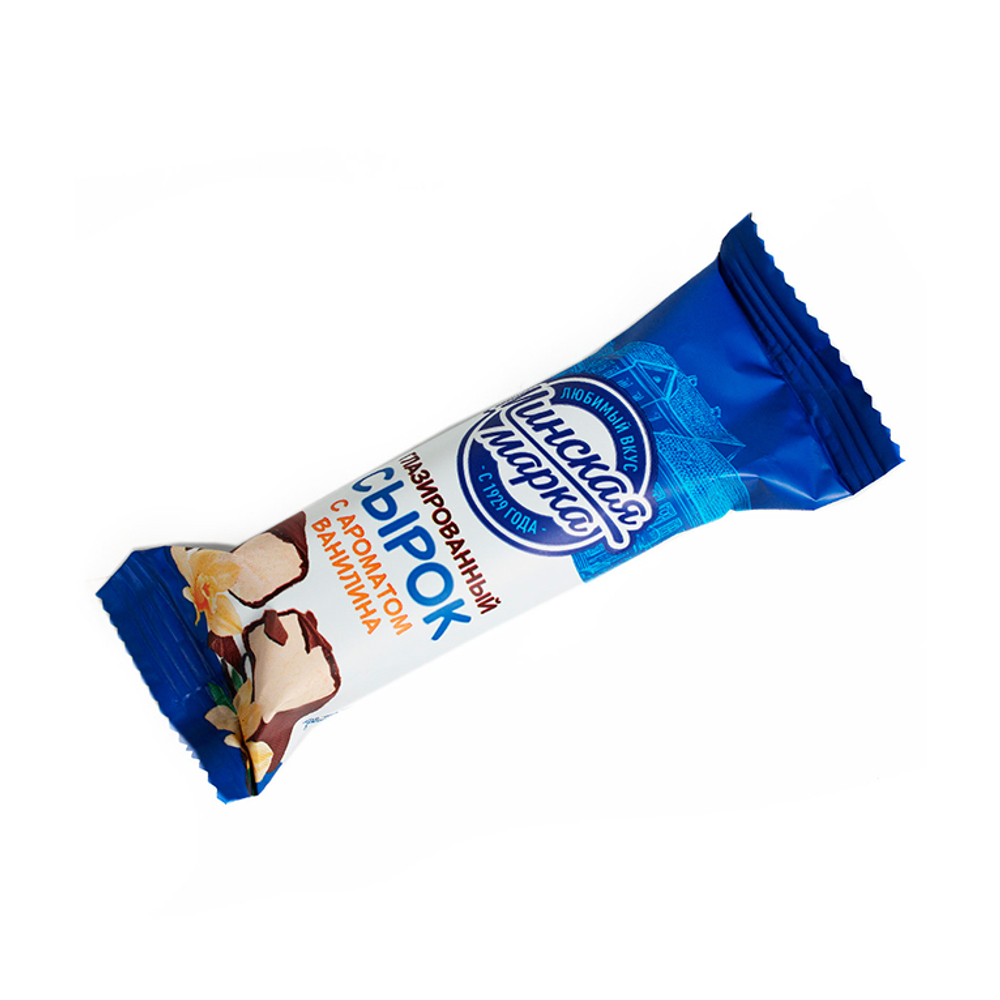 Сырок представляет собой порционный творожный десерт с внешней глазурью и ароматом ванилина. Внутри — мягкая творожная масса, сочетающая молочный вкус и нежный аромат ванили. Снаружи — тонкое покрытие кондитерской глазурью, придающее сладкий шоколадный оттенок и приятную текстуру при укусе.