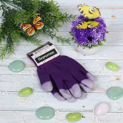 Перчатки нейлоновые «Аурэль» с покрытием облив пальцев, фиолетовые 8 р-р ДоброСад