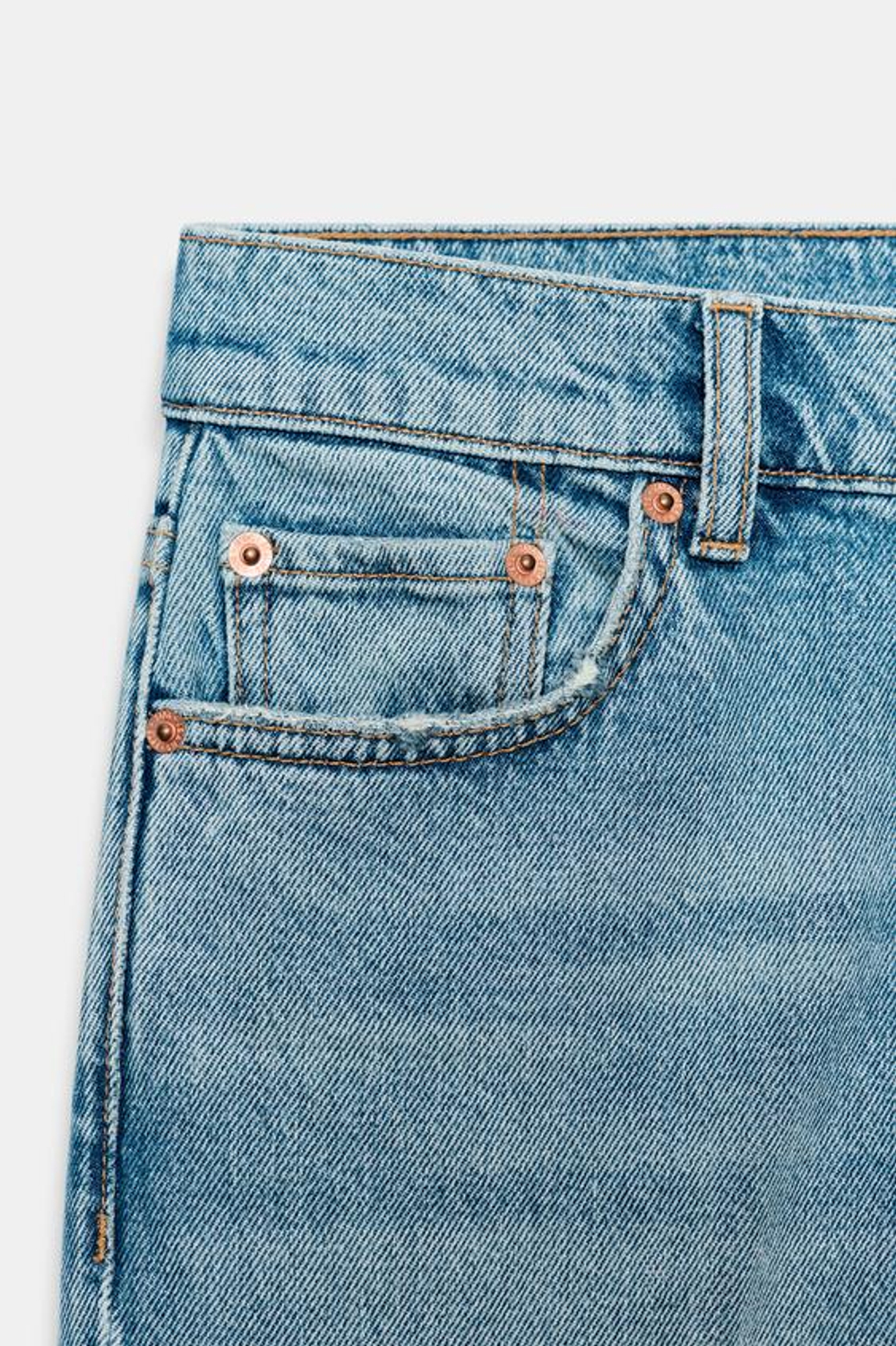 ZARA УКОРОЧЕННЫЕ ДЖИНСЫ-КЛЕШ СО СРЕДНЕЙ ПОСАДКОЙ — ZW COLLECTION, ЛИНЯЛЫЙ СИНИЙ